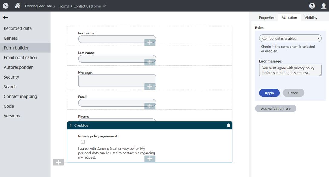 checkbox field on your form